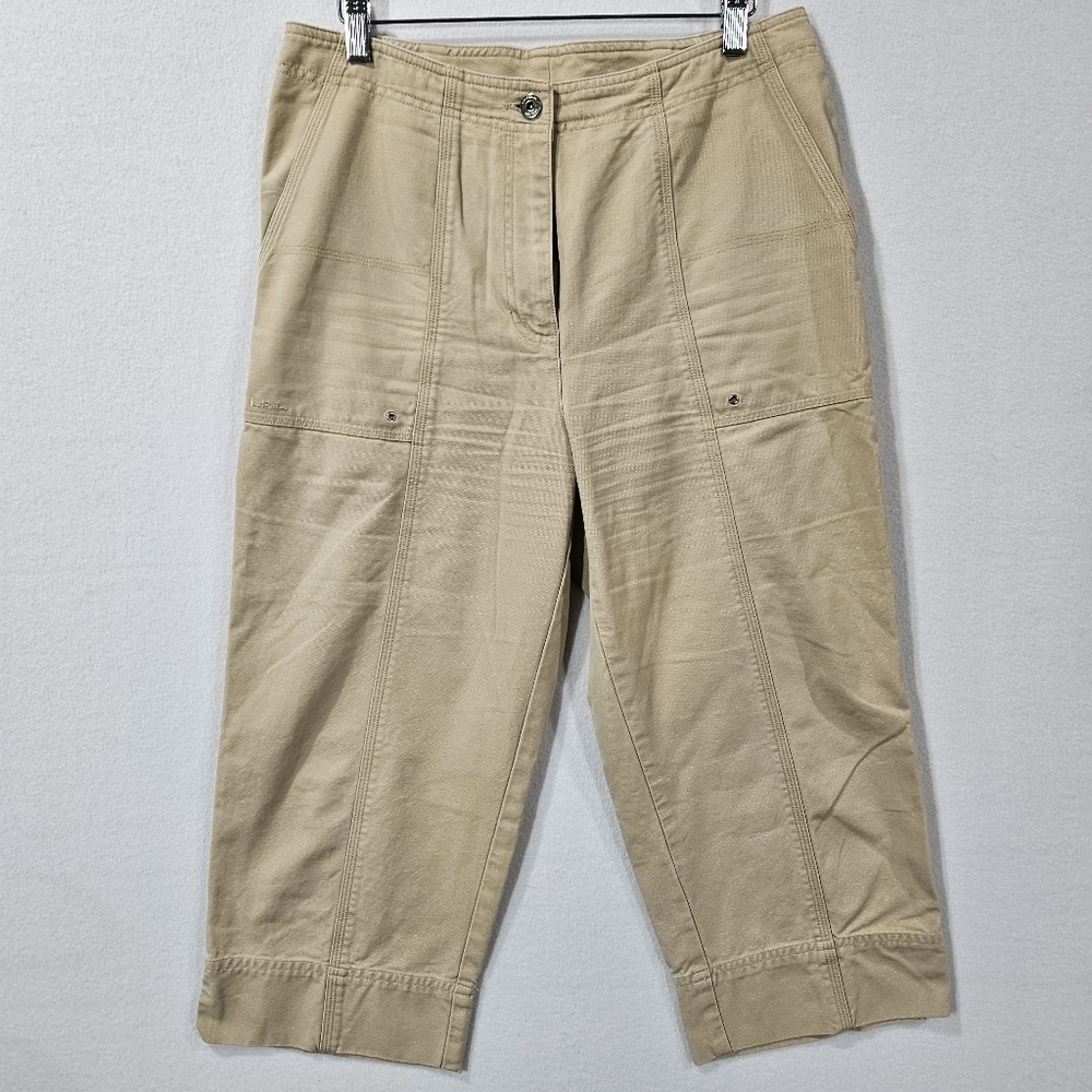 Lauren Ralph Lauren‎ Womans Khaki Tan Cotton Canvas Cropped Capri Pants Size 8